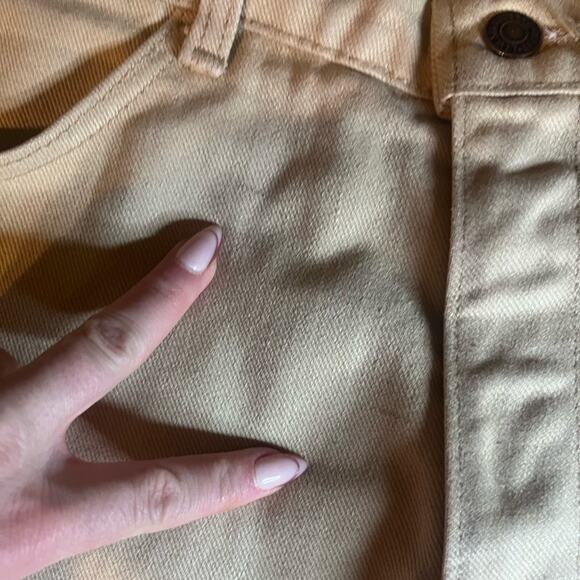 Vtg 70s Levis Fresh Produce Wide Straight Leg Tan White Tab Cropped Jeans 32x26 - Picture 8 of 8